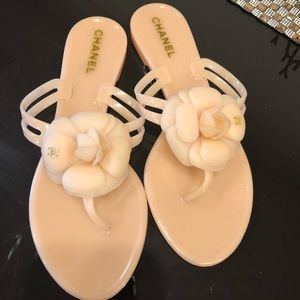 Authentic Chanel pale peach sandals .